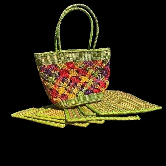 Basket weave tote bag with 6 placemats- never used - Picture 3 of 6